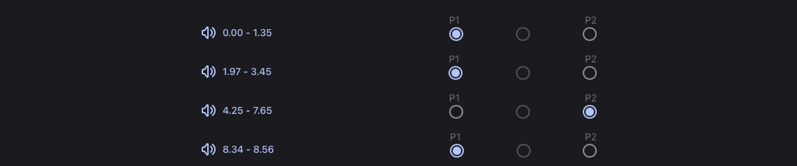 Segment list with P1/P2 assignment